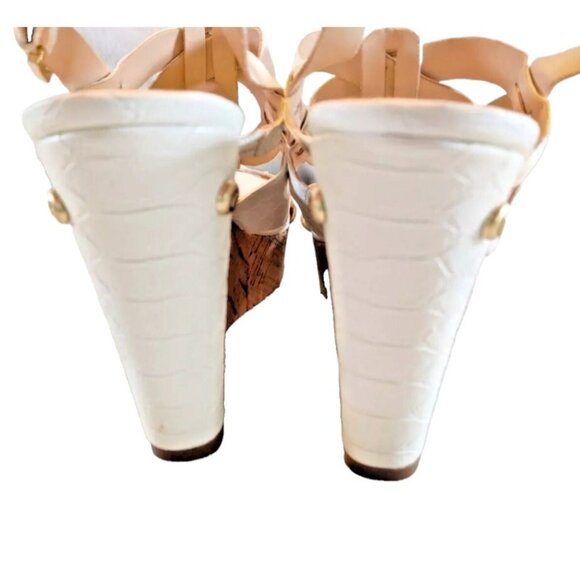 Guess Harlea White Snake Skin Embossed Cork Wedge Heels Size 10 - Picture 4 of 5